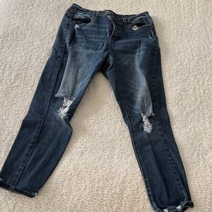 No Boundaries Women's Ripped Skinny Jeans - Dark Blue